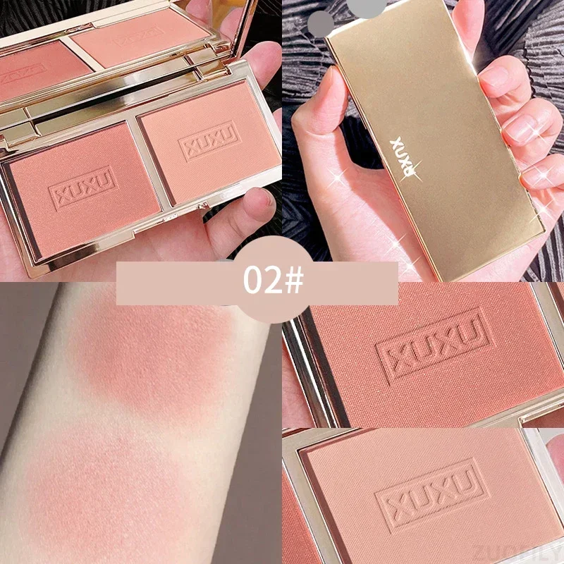 2 สี Blush Palette ที่มีคุณภาพสูง Glitter Matte Peach Face Mineral Pigment Nude Cheek Blusher Powder แต่งหน้า Contour Shadow