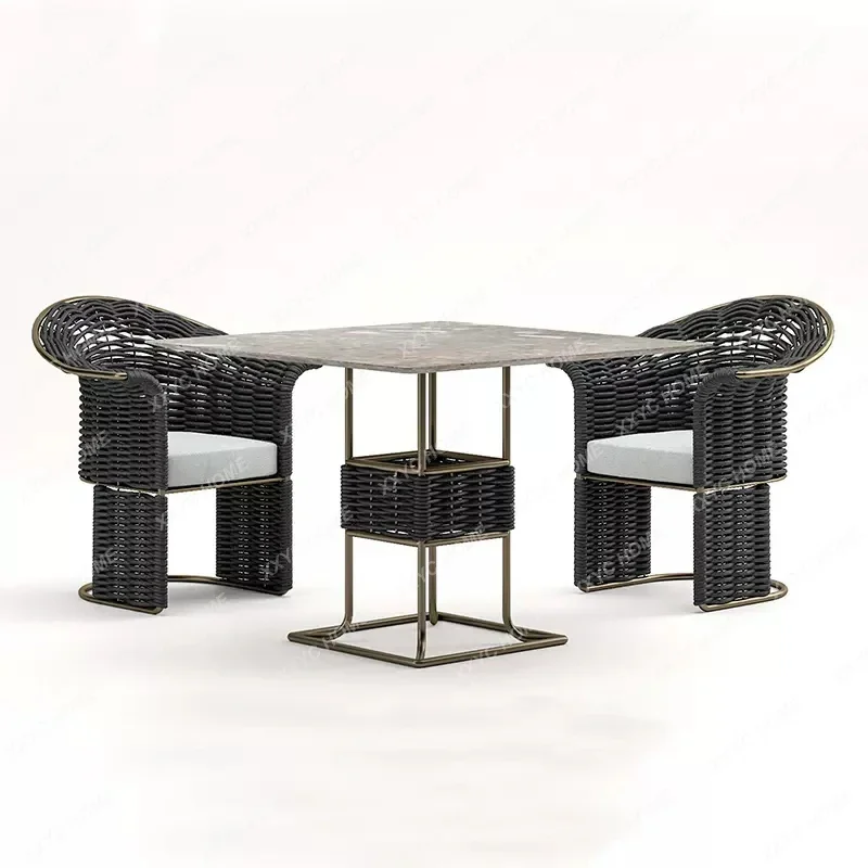 

Отель Вилла Открытый Сад Двор Терраса Свет Роскошный Стол и Стул из Ротанга Из Нержавеющей Стали Балкон Набор Из трех Частей