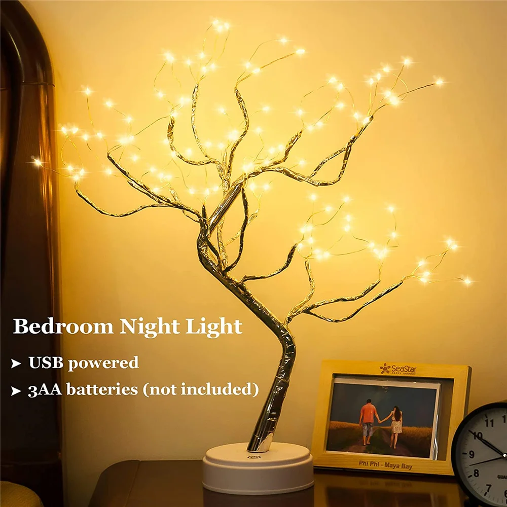 Lámpara de árbol de espíritu de hadas brillante remota, 108 LED, bricolaje, luz nocturna Artificial para dormitorio, 8 modos, batería USB, luz