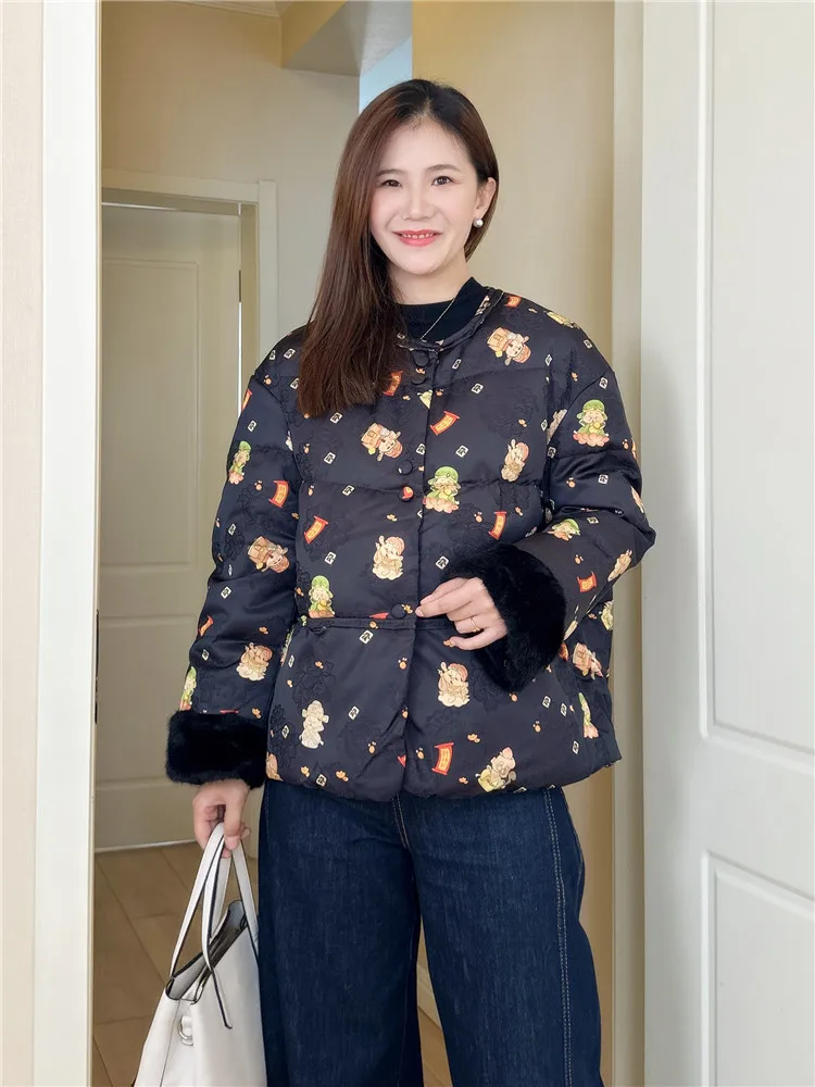 

New Chinese Sle Women's ort down Jaet 2025 New Arrival Premium Loose plus Size National Sle Winter Thi Coat