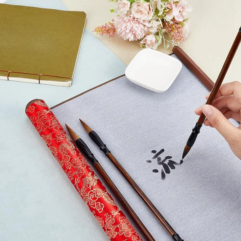4Pcs No Ink Chinese Calligraphy Practice Set Reusable Water Writing Magic Cloth Scrolls Calligraphy Writing Brushes image 2