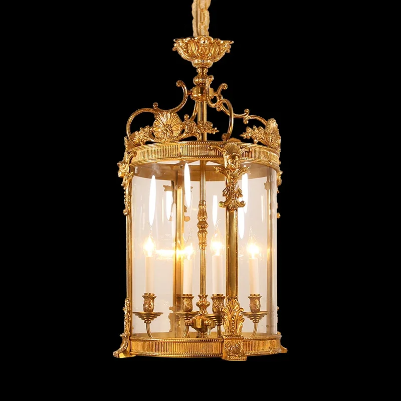 Medieval French Lantern Lighting European Gilt Bronze Chandelier Luxury Brass Hanging Cage Pendant Light