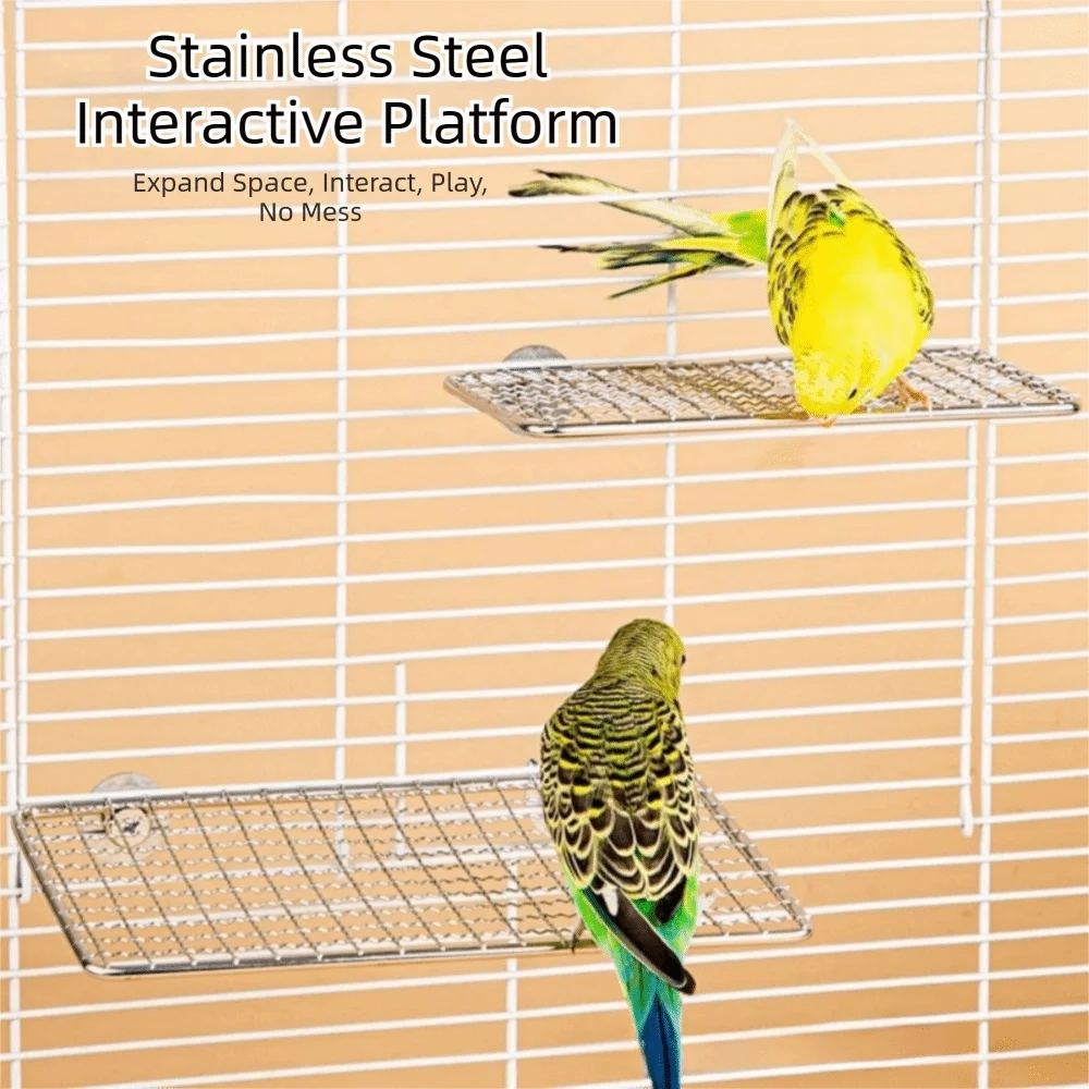 Rust-Resistant Stainless Steel Bird Perch Platform Easy To Clean Moisture Proof Metal Grid Perch Stand Chew-Proof Multi-Function