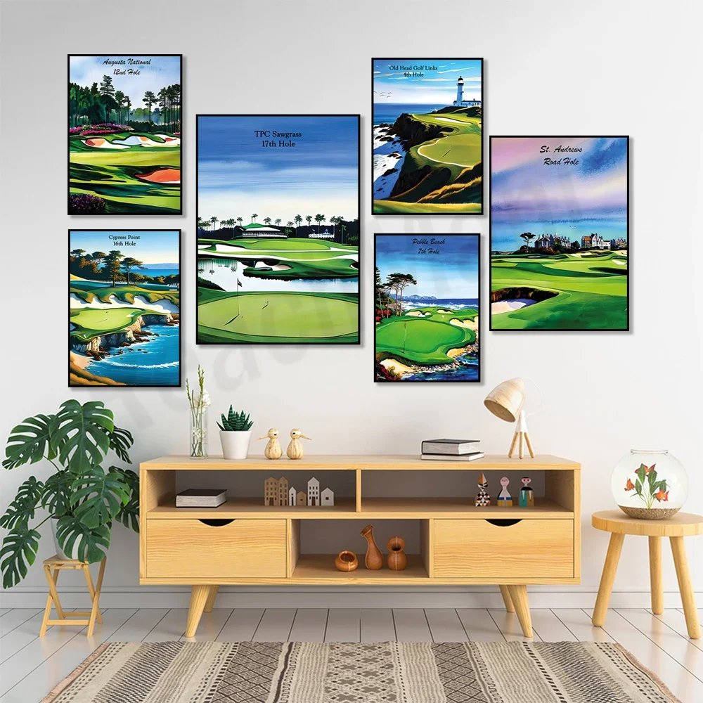 Golf Painting, TPC SAWGRASS, Old Man Links, Cypress Point, St. Andrews, Augusta, Pebble Beach, Golf Gift Landscape Posters