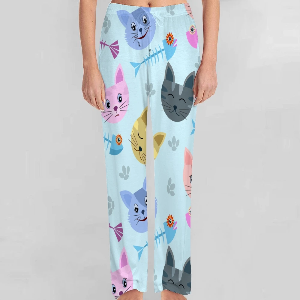 Pantalon de pyjama unisexe à motif de chat et d'arête de poisson pour hommes et femmes, pantalon de salon super doux, bas de pyjama de sommeil avec poches, Wstring de proximité