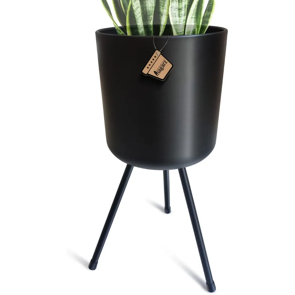 

Mid-Century Metal Flowerpot with Stands, Black Stylish Modern Floor-standing Flowerpot,Suitable ,Decoration 8.5'' wide 18'' high