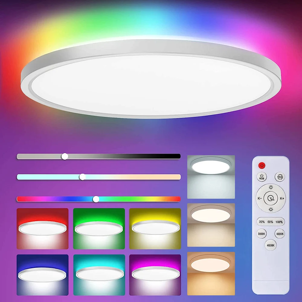 24W LED Ceiling Lights RGB&CCT Flush Mount Ceiling Lamp Remote Control Dimmable Ultra-Thin Downlight Ultra-Thin Panel Decoration