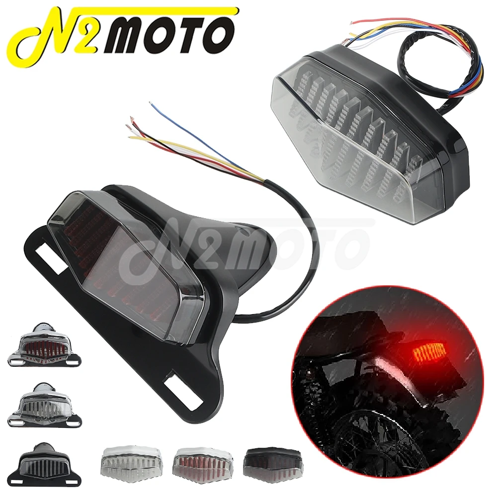 Luz trasera de motocicleta Lucas, luz de freno con soporte de licencia para Cafe Racer Bonneville Norton Scrambler Bobber, luz trasera LED