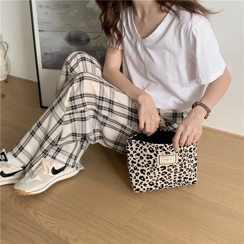 Borsa cosmetica leopardata da donna in tela impermeabile di grande capacità borsa con cerniera borsa da viaggio femminile lavaggio trucco Organizer