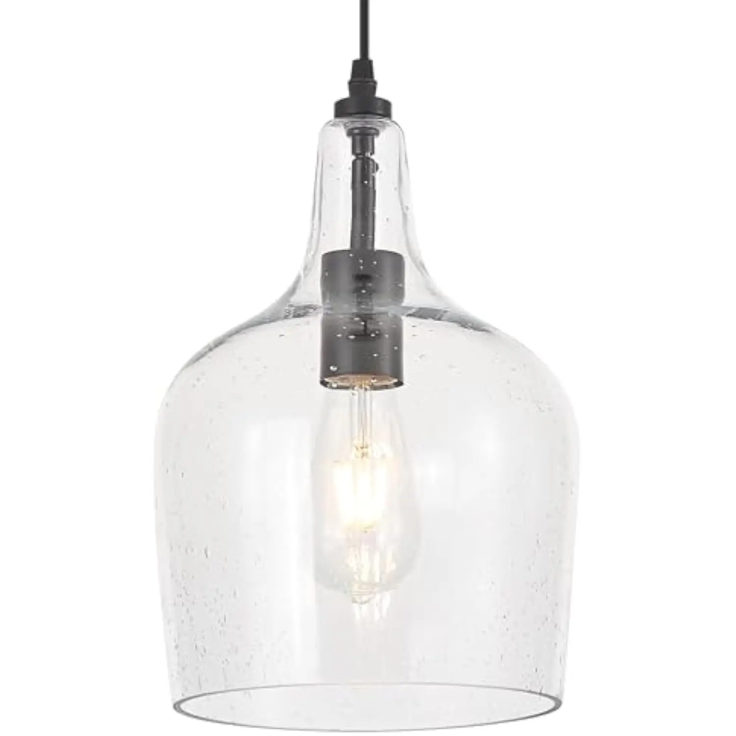 

Seededed Glass Pendant Light Modern Black 1 Light Single Dome Pendent Lighting Fixtures for Kitchen Island Dining Room Hallway, D