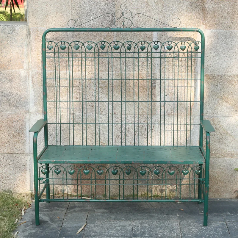 

Outer single European style old outdoor wrought iron garden chair outdoor garden courtyard B & B leisure back double seat