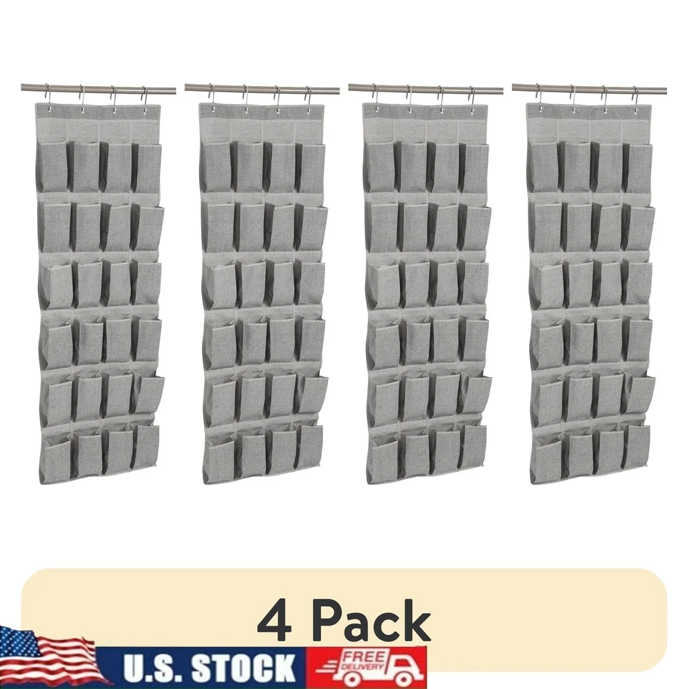 

4 Pack Over the Door Shoe Organizer 24 Pocket Hanging Storage Shoes Socks Accessories Durable Polyester Cotton