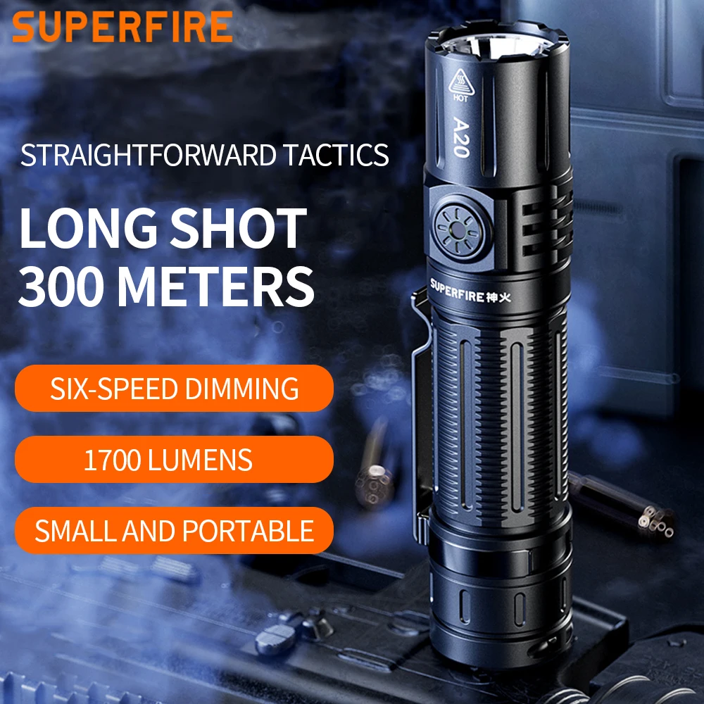 

SUPERFIRE A20 1700LM 20W LED Flashlight High Power USB-C Rechargeable Super Bright Use 21700 Torch Work Light Camping Lantern