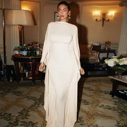 2023 Women Fashion O Neck Long Sleeves Draped Irregular Sexy Slim Maxi Dress Fall Causal Streetwear Biker Y2K Clothes
