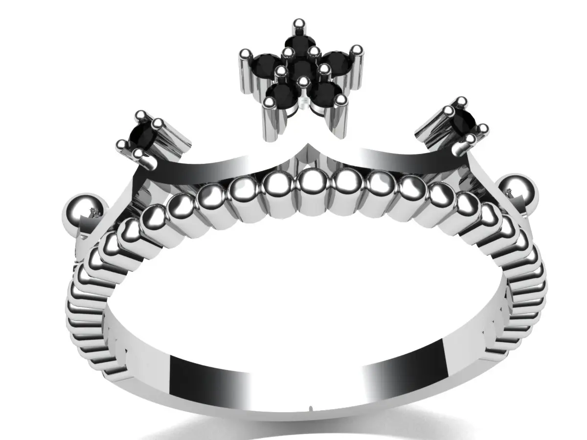 950 Silver Crown Ring With Black Zirconia Immediate Delivery