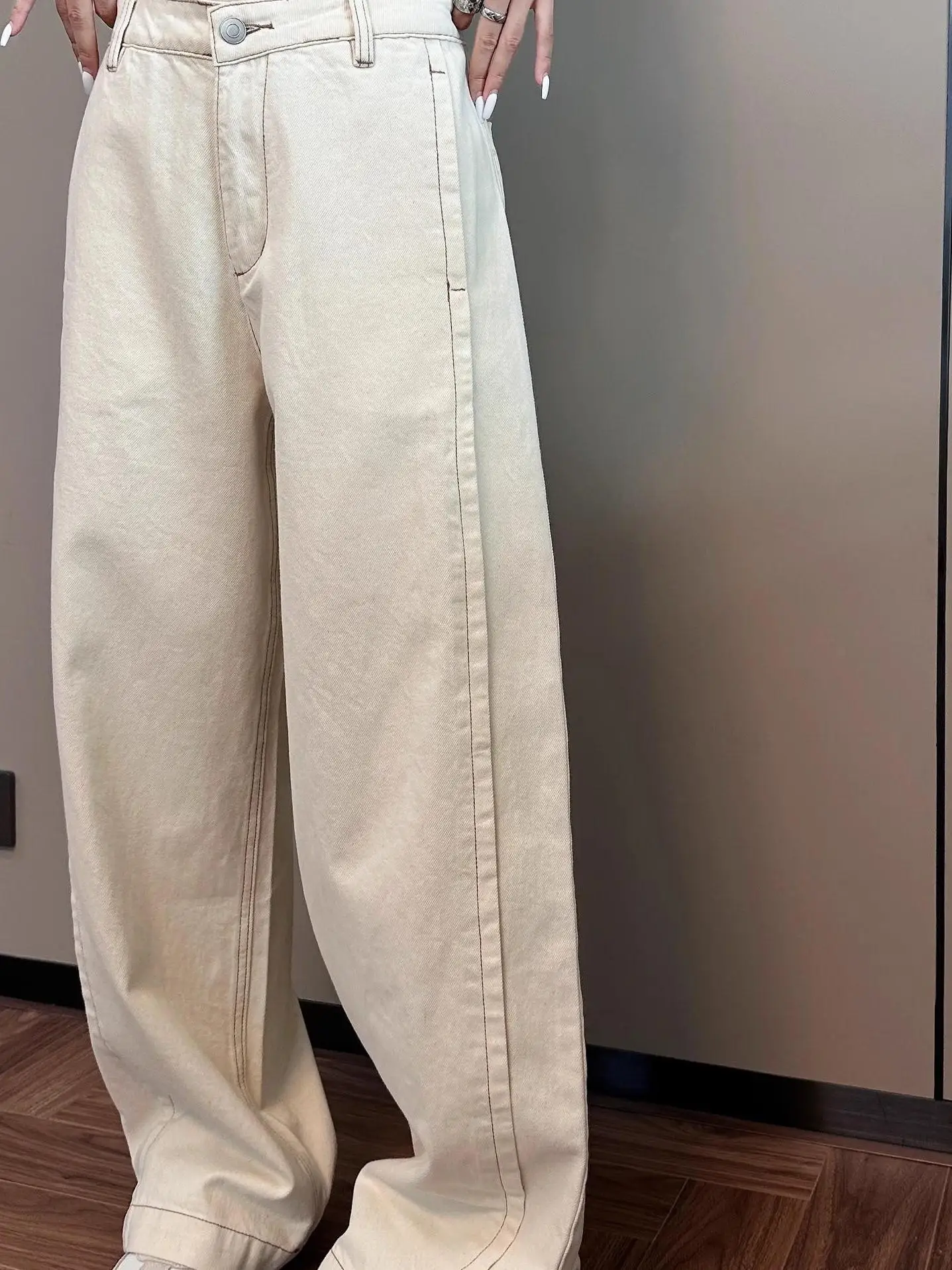 

NRTW Li Jiaen Casual Loose Women's Jeans Spring Summer New Wide Leg Pants Lazy Sle Denim Pants l Waist Pure Color