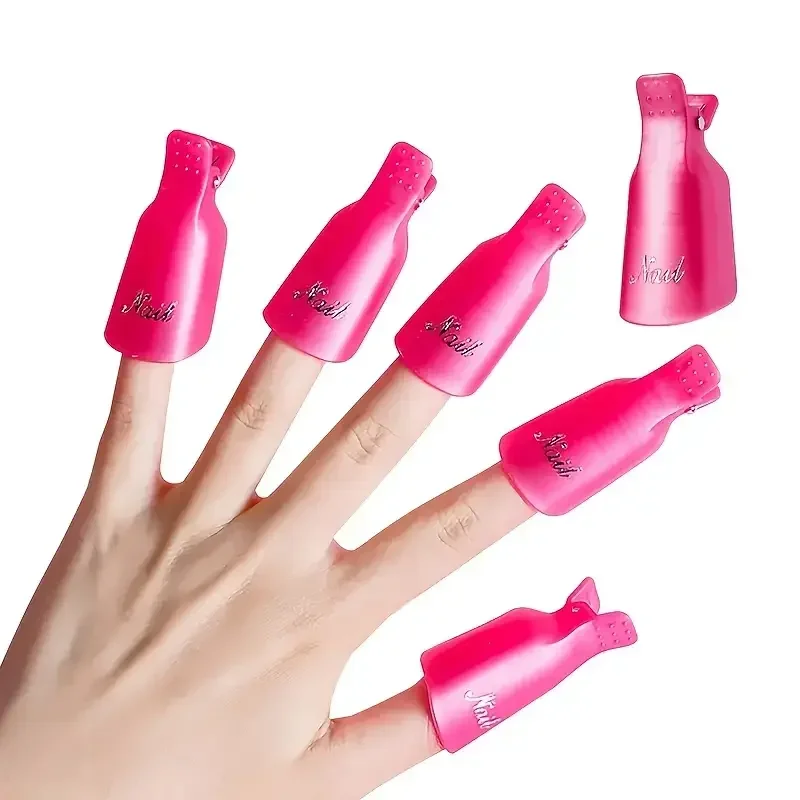 Pinzas de removedor de esmalte de uñas, 10 unidades de Gel reutilizable de plástico para uñas, tapas de Clip de remojo, esmalte de Gel UV