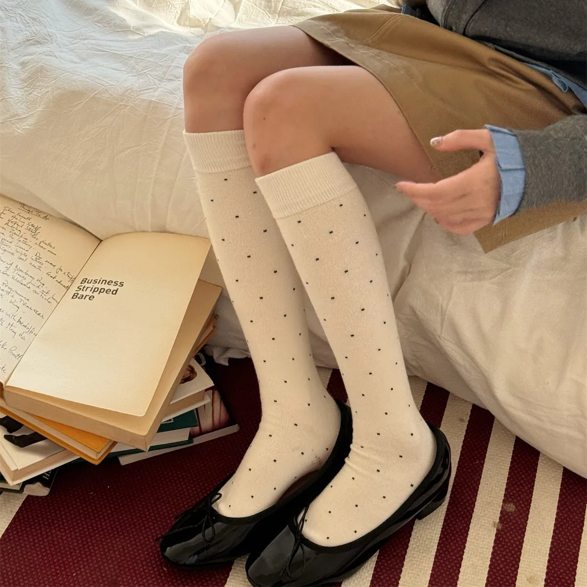 

Polka Dot Lolita Kawaii Long Socks Women Stockings JK Japanese Style School Girls Knee Socks 5% Wool Thick Warm Women Stockings