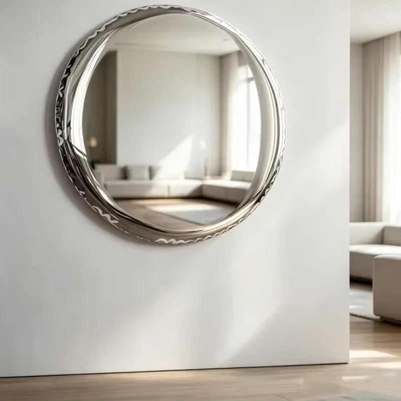 Factory Wholesale Living Room Corridor Wall-mounted Electroplated Stainless Steel Circular Mirror Sculpture Crafts