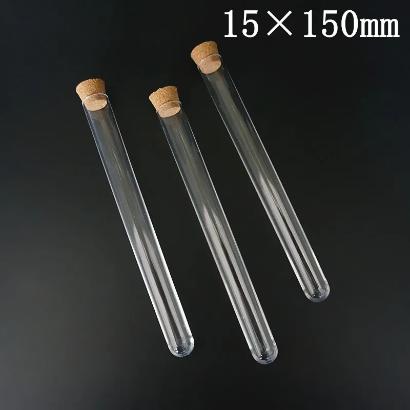 100Pcs Plastic Test Tubes with Corks Dia 12mm To 25mm Transparent Party Candy Bottle with Round Bottom,Wedding Gift Vial