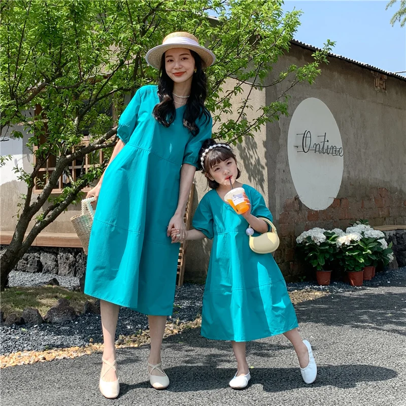 Mother Daughter Matching Summer Dress 2023 New Women and Baby Dresses France Style Children Girls Cotton One Piece Clothing