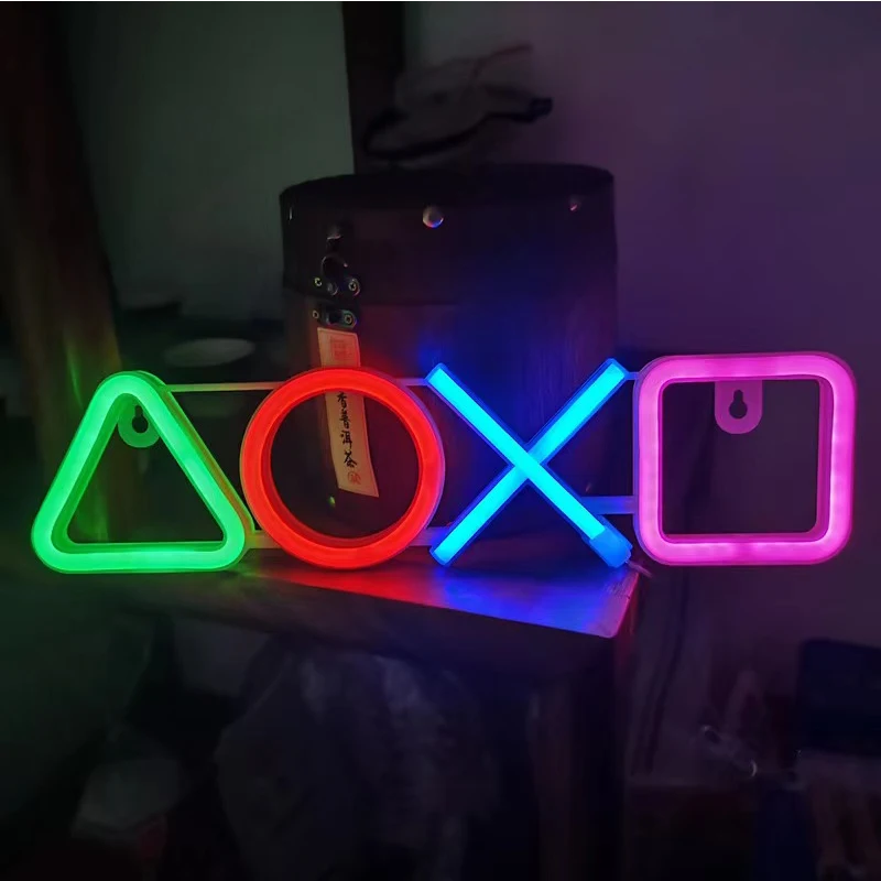 Jogo Ícone LED Neon Lâmpada Atmosfera, Playstation Icon Light, Controle de Voz, USB, Alimentado por Bateria, PS4, Música, Decoração para Bar