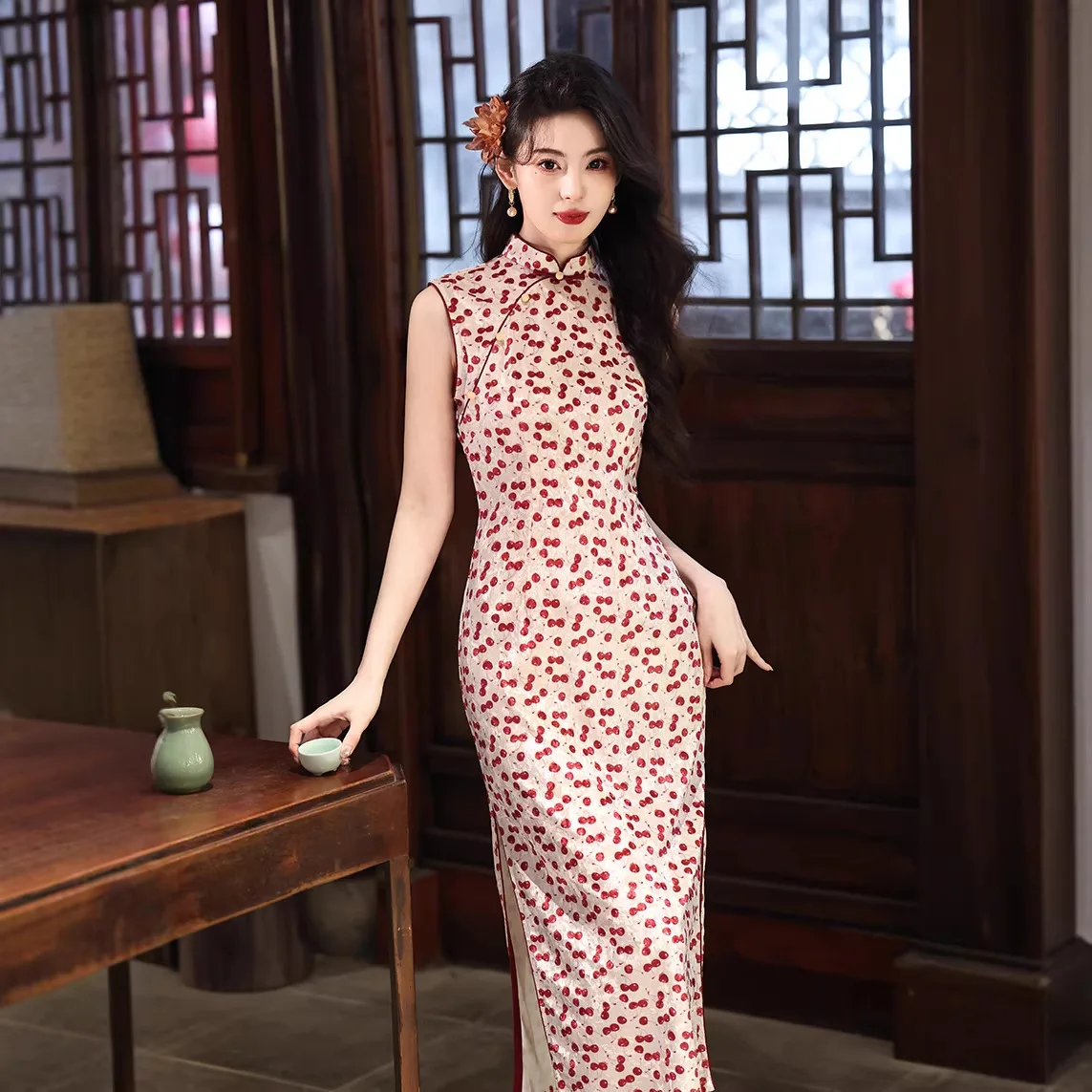 

Молодежное улучшенное платье-ципао 2026 года, летнее, новое, без рукавов, для девушек, повседневное, приталенное, в стиле ципао