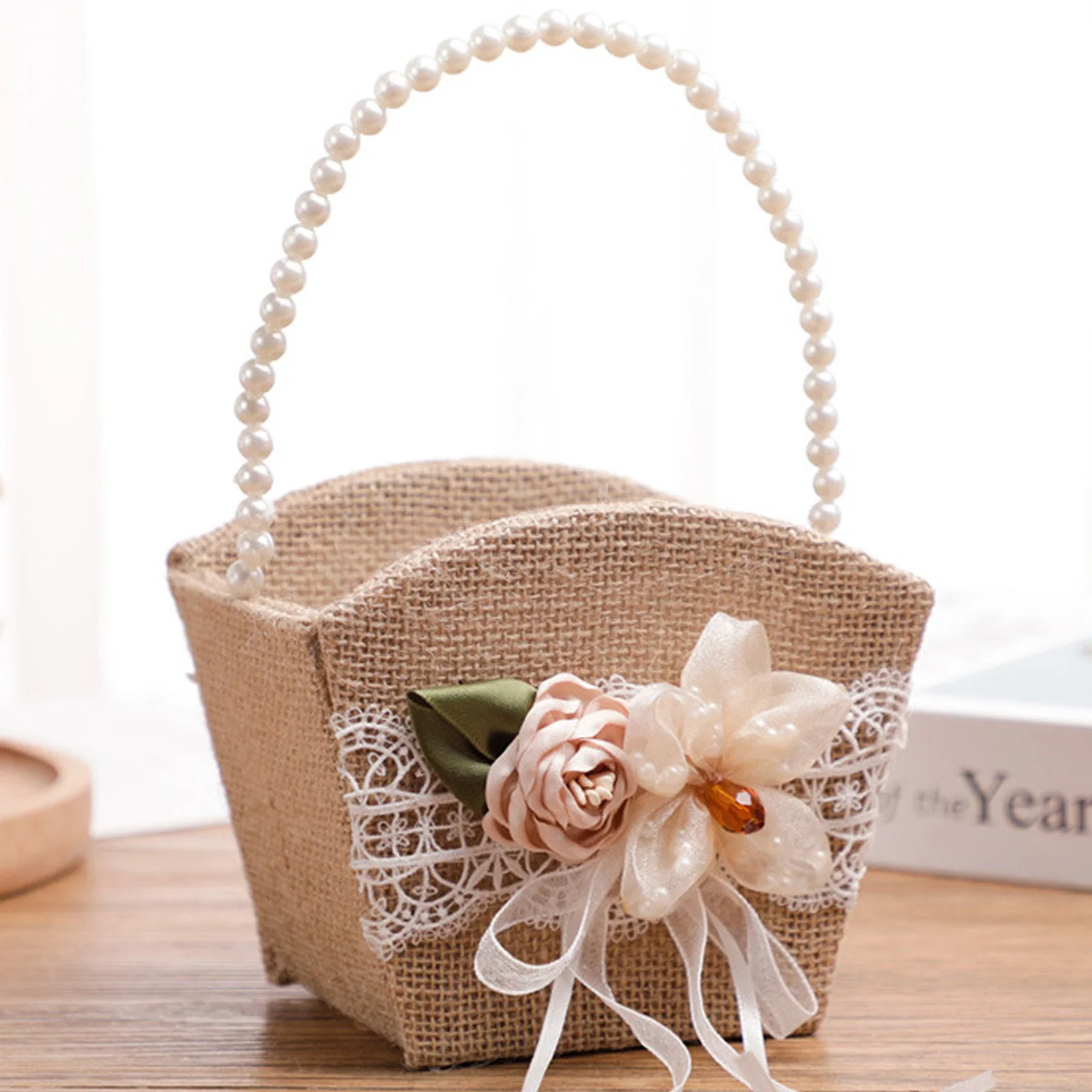 

Rustic Wedding Basket Linen Decorations Pearl H Materials H held Flower Girl Basket for Wedding Party Supplies