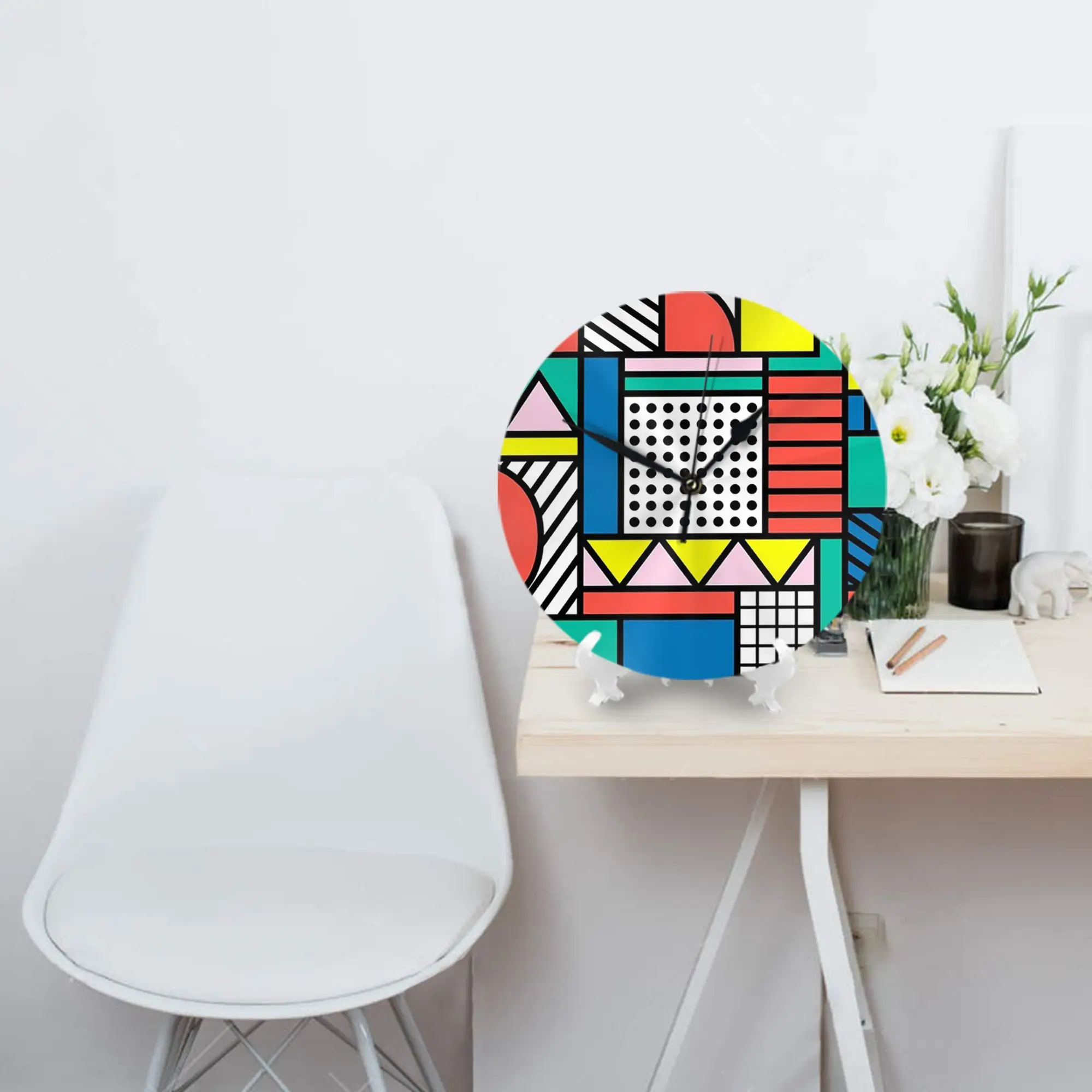 Memphis Color Block Wall Clock Room Decoration Silent Round Clock for Bedroom Living Kitchen Home
