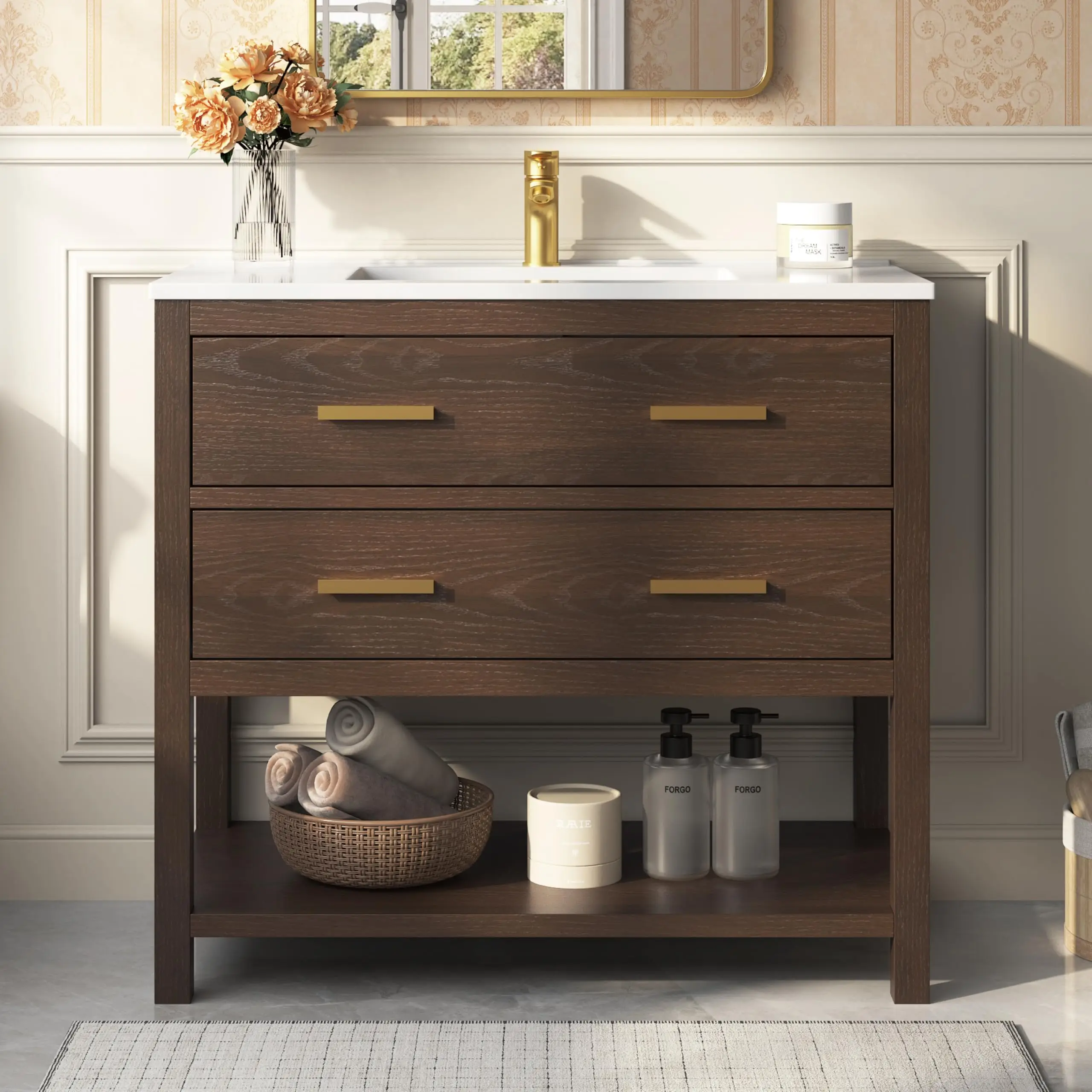 36" Bathroom Vanity with Sink, Walnut
