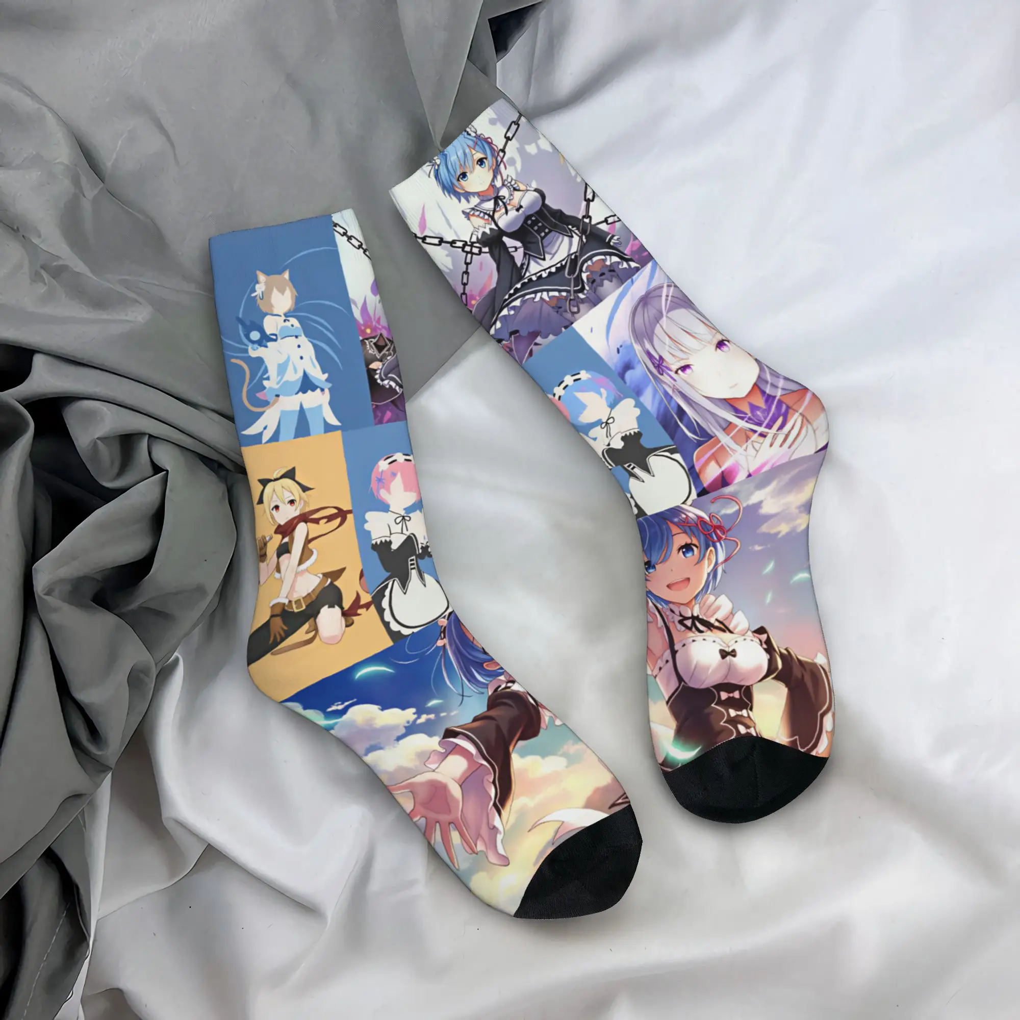 Anime Rem Emilia Re:ZERO Dress Socks Mens Womens Warm Fashion Novelty Starting Life in Anothers Worlds Crew Socks