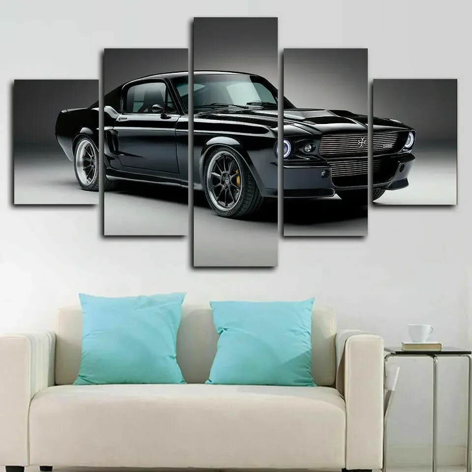 No Framed Canvas 5Pcs 1967 Ford Mustang Charge Car Wall Art Posters Pictures Modern Home Decor Accessories Living Room Paintings