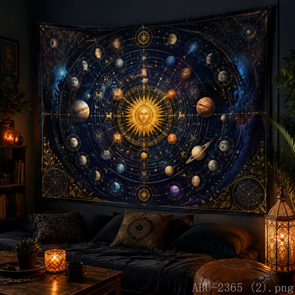 VIKAMA Crescent Moon Cat Tapestry Enchanted Night Stars Wall Hanging for Living Room Aesthetic Art Decor Home Art Soft