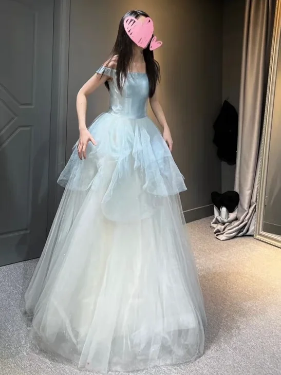 Blaues Abendkleid für Damen, Erwachsene, Geburtstag, Bankett, Fing-Prinzenrock, hochwertiger Luxus-Performance-Kostüm-Tüllrock