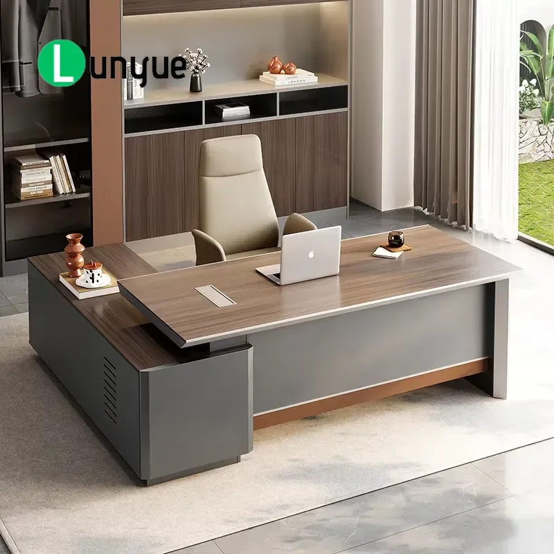 Modern Eco-friendly 2.4M MDF Wooden CEO Desk with Lock Drawer File Cabinet Durable Professional Design for Office Furniture