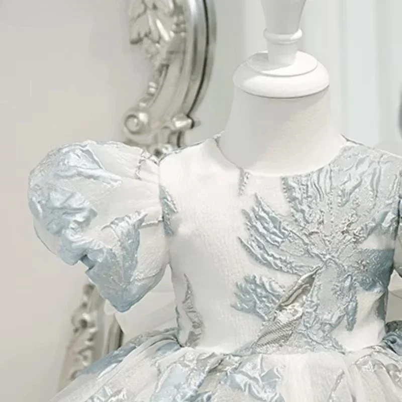 

Детское платье с короткими пышными рукавами и цветочным бантом для маленьких девочек, винтажный костюм принцессы для вечеринки, дня рождения, элегантное платье