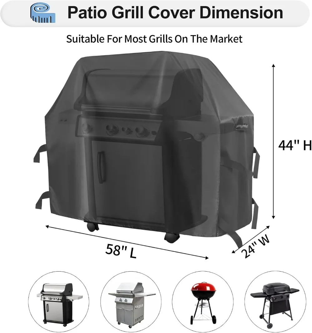 Universal Heavy Duty BBQ Grill Cover, Waterproof & UV Resistant, 58x24x44 Inch, Black