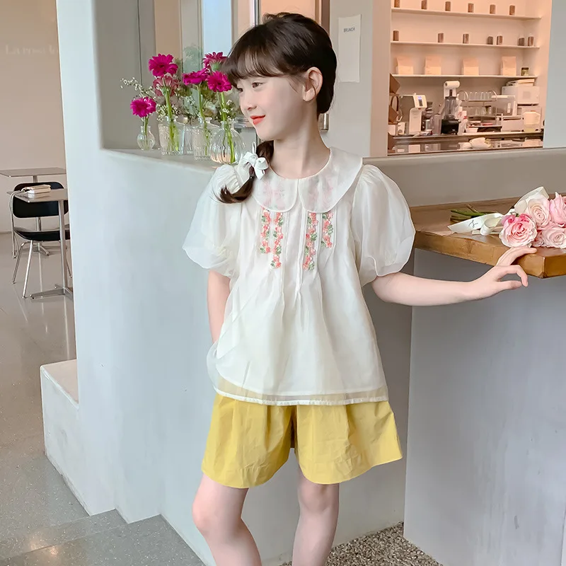 Girls Two-piece Set 2024 Summer New Childrens Clothing Western Style Hanfu Little Girl New Chinese Two-piece Set Leisure Simple image 4