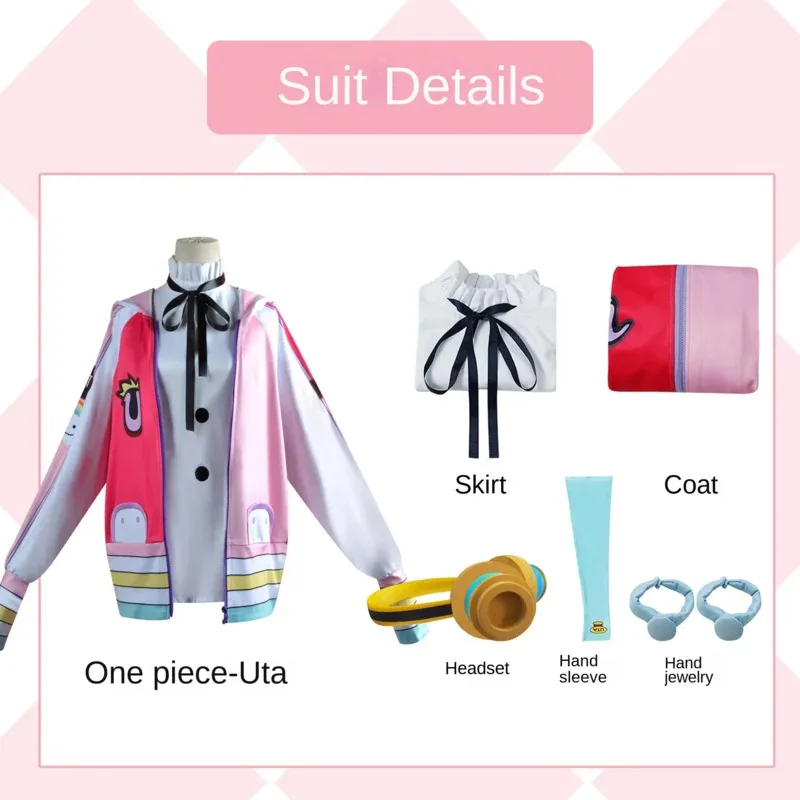 Anime Shanks Daughter Singer Uta Princess Cosplay Costume Accessories Coat Dress Earphone Sleeve Wig Halloween Suit