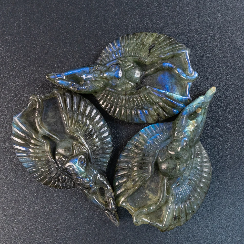 Genuine Natural Labradorite Stone Pendant Carved Ancient Egyptian Bastet Blue Shine for Handmade Necklace Craft 52X32X9mm