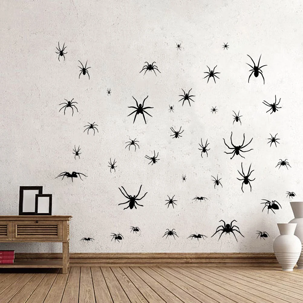 2 Sheets Halloween Wall Sticker Spiders Sticker Scary Spider Wall Decal Easy Apply Remove Reuse Dry Smooth Surface Creative