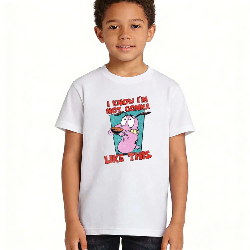 

Courage The Cowardly Dog Vintage Cartoon Printed Shirt Retro Style Kids Cotton Tee Summer Daily Life Casual Boy Girls T-shirt