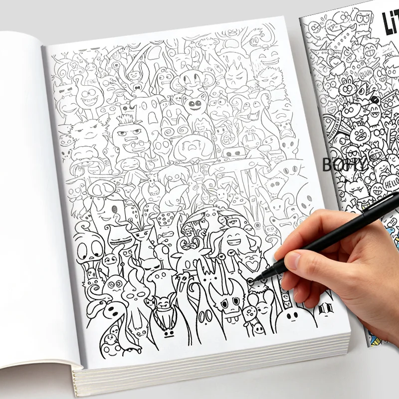 1 Large-sized Dense Graffiti Monster Adult Decompression Coloring and Drawing Album, 30 Pages of High-definition Exquisite Pages