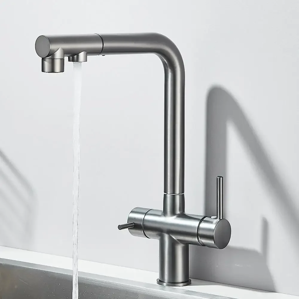 

Filtered Pull Out Kitchen Sink Faucet 360 Rotation Water Filter Tap Dual Sprayer Drinking Water Tap Vessel Sink Hot & Cold Mixer