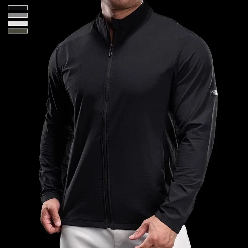 2024 Spring Autumn Running Training Sports Jacket Men Zipper Stand Collar Top Stretch Slim Long Sleeve Shirt Gym Fitness Jacket