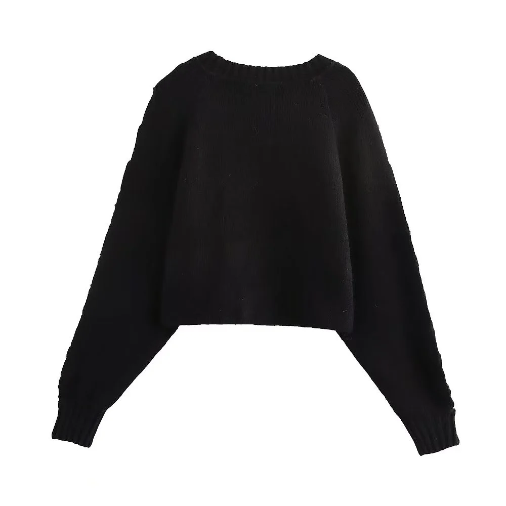 Women's Ball Decoration Sleeve Knitted Sweater Round Neck Long Sleeve Hollow Out Autumn/Winter New Hooded Sweater