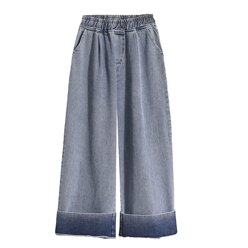 Luźne jeansy damskie z prostymi nogawkami, nowe na wiosnę, plus size, wyszczuplające, w stylu vintage, z wysokim stanem, szerokie spodnie z mankietami.