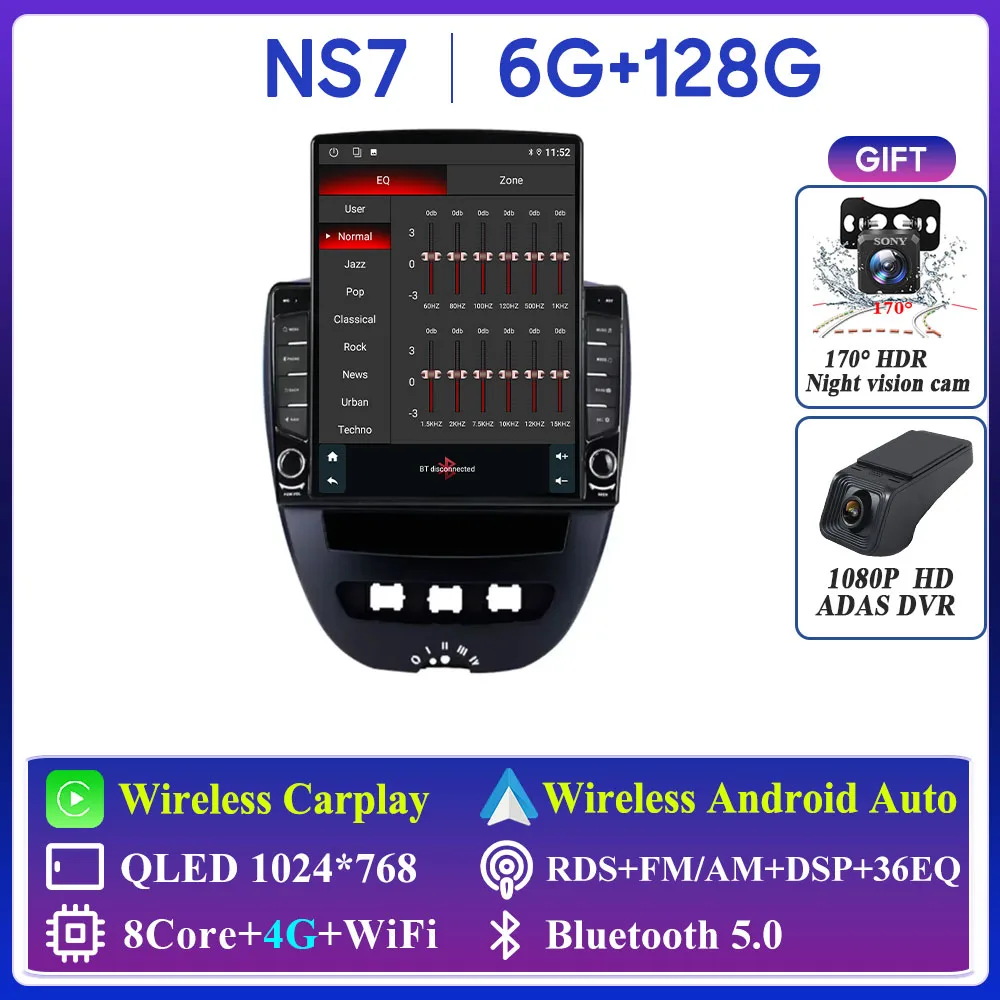 For Peugeot 107 Toyota Aygo Citroen C1 Car Radio Carplay Navigation GPS Stereo Android Auto Screen No 2din Video WiFi Autoradio