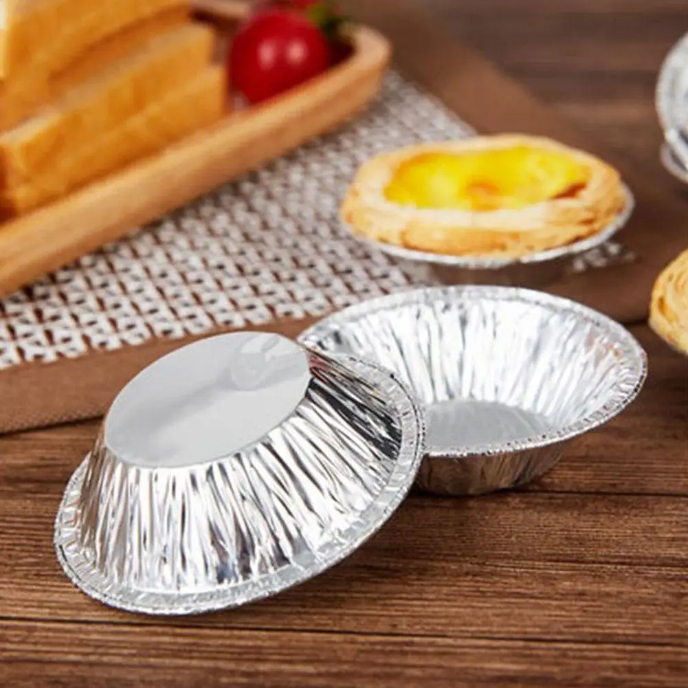 100pcs Round Tart Mould Disposable Aluminum Tools Foil Tart Pan Pie Tart Bake Plate Tin Pan Tray Round Egg Tart Molds Round Tart