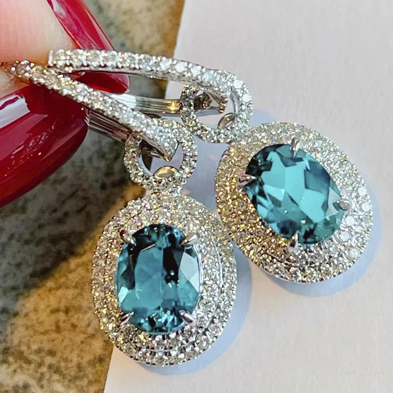 Huitan Trendy Sweet Sky Blue Cubic Zirconia Silver Color Women Dangle Earrings For Wedding Party Engagement Accessories Jewelry